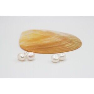10mm White Baroque Button Pearl Wedding Stud Earrings Sterling Silver AA-